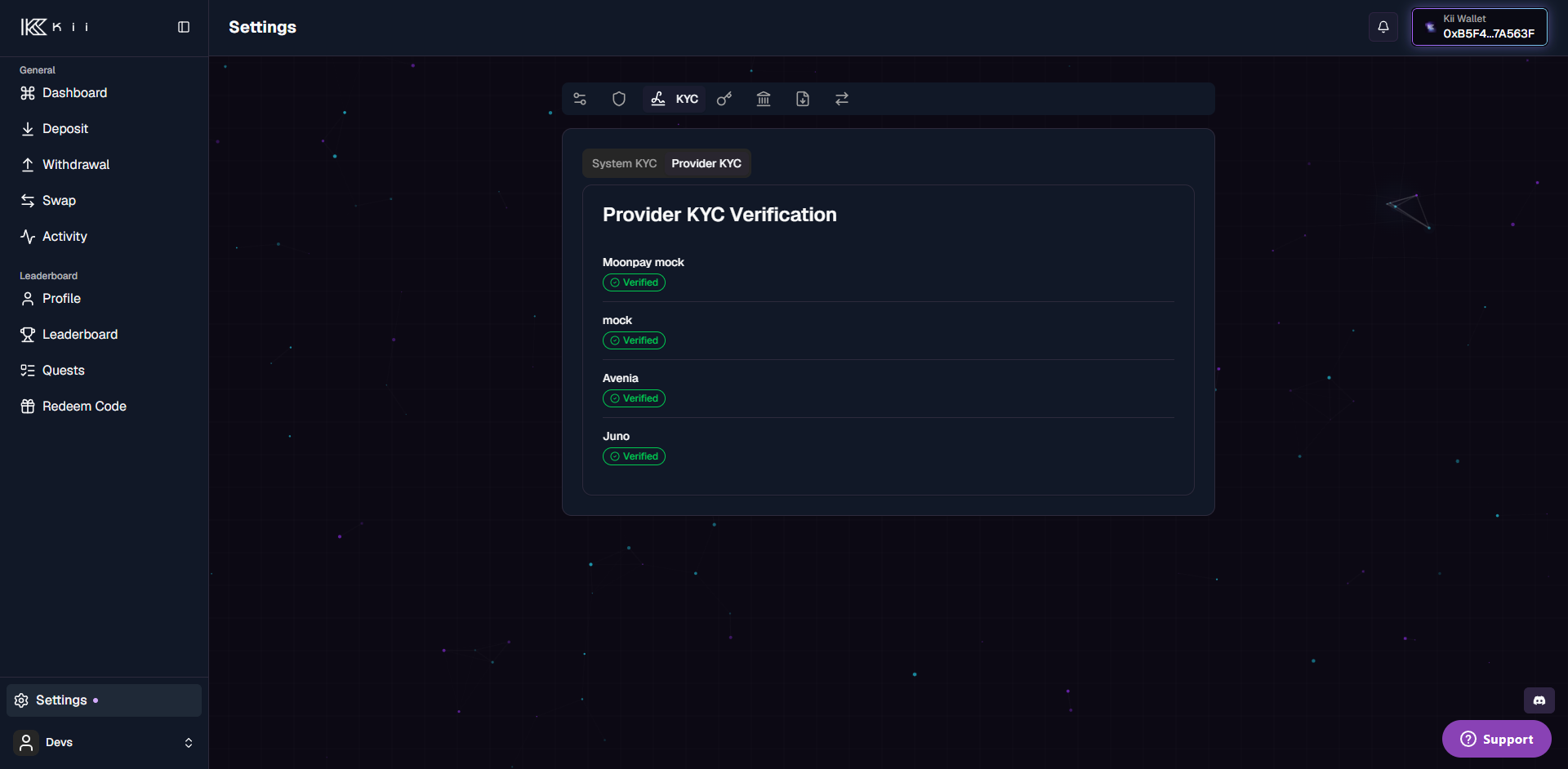 Provider KYC tab