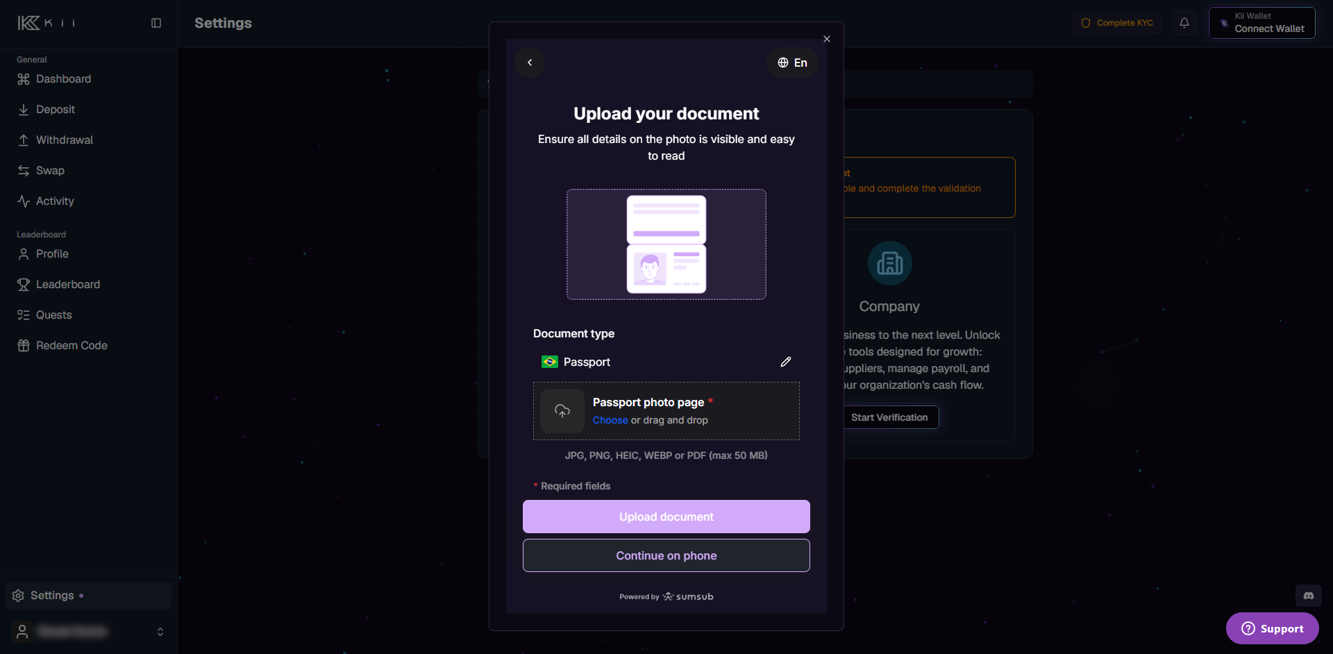 Sumsub verification dialog